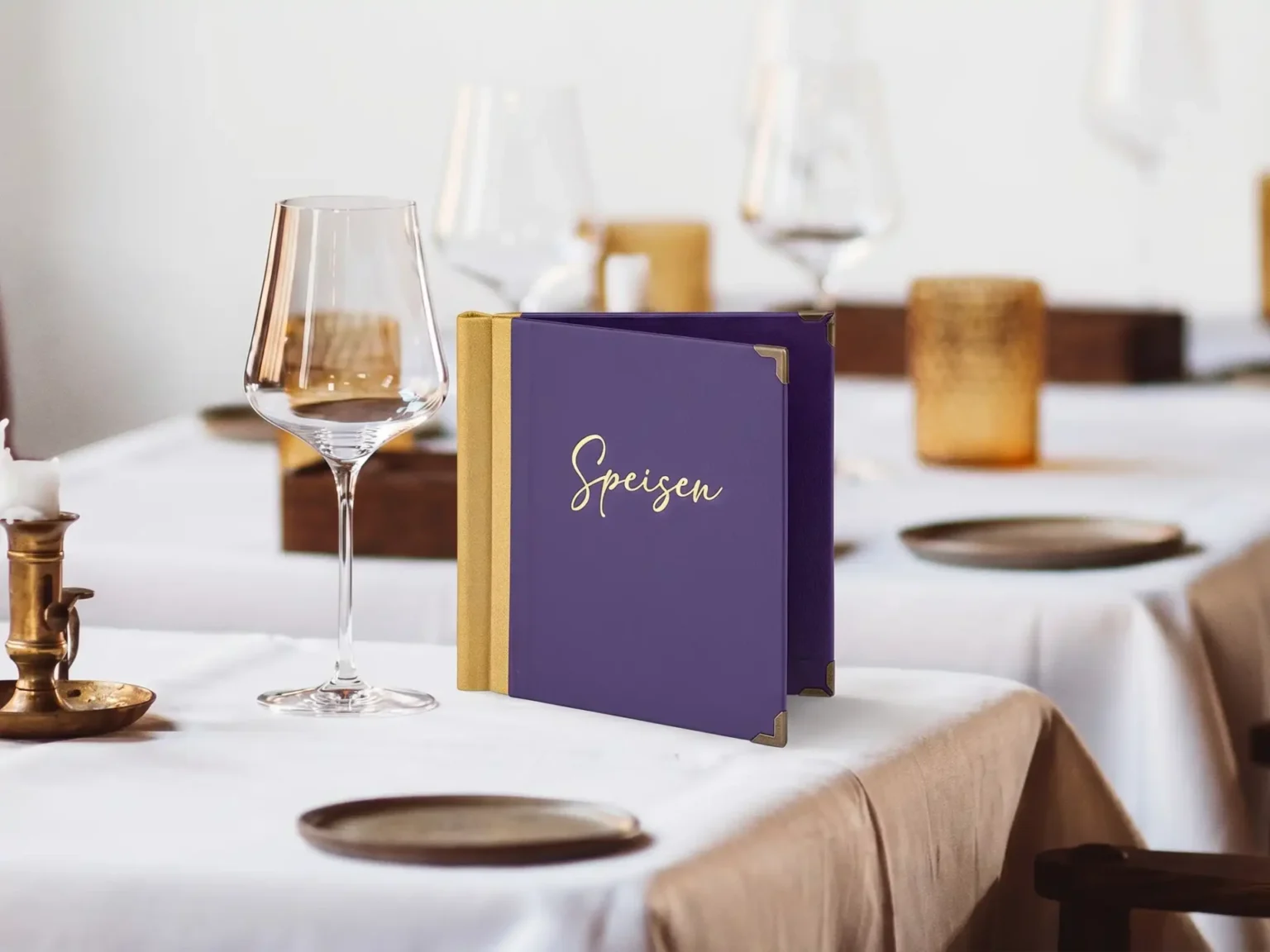 Speisekarte Quickfix mit Klemmrücken in violett und gelbem Rücken bei Gastrotopcard kaufen