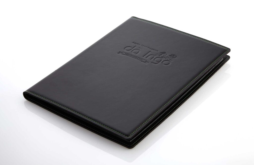 Foam leather menu in black with a screw -in inside