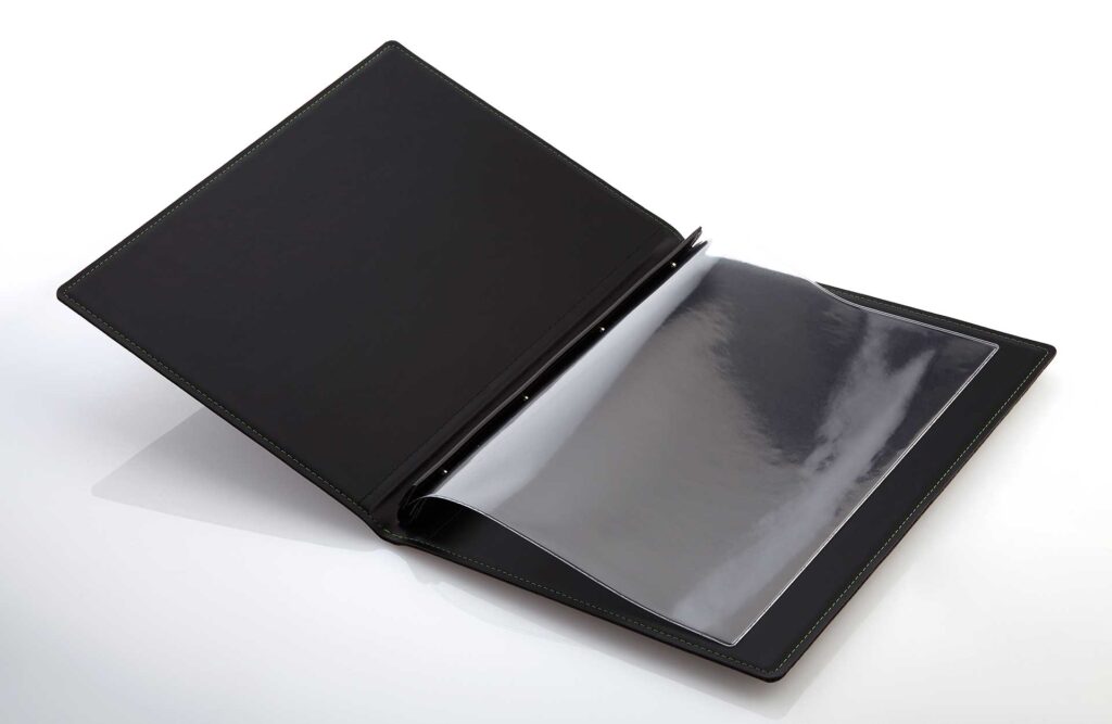 Foam leather menu in black with a screw -in inside