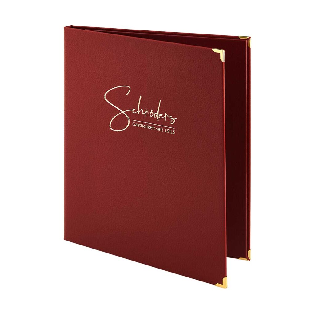 Gastrotopcard Mendierkarte Finesso Schrhaubliten Design leather in red