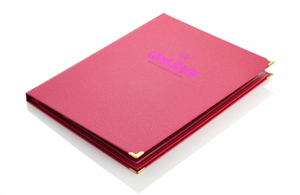 Speisekarte aus Medici in Pink mit Schraubleiste innen