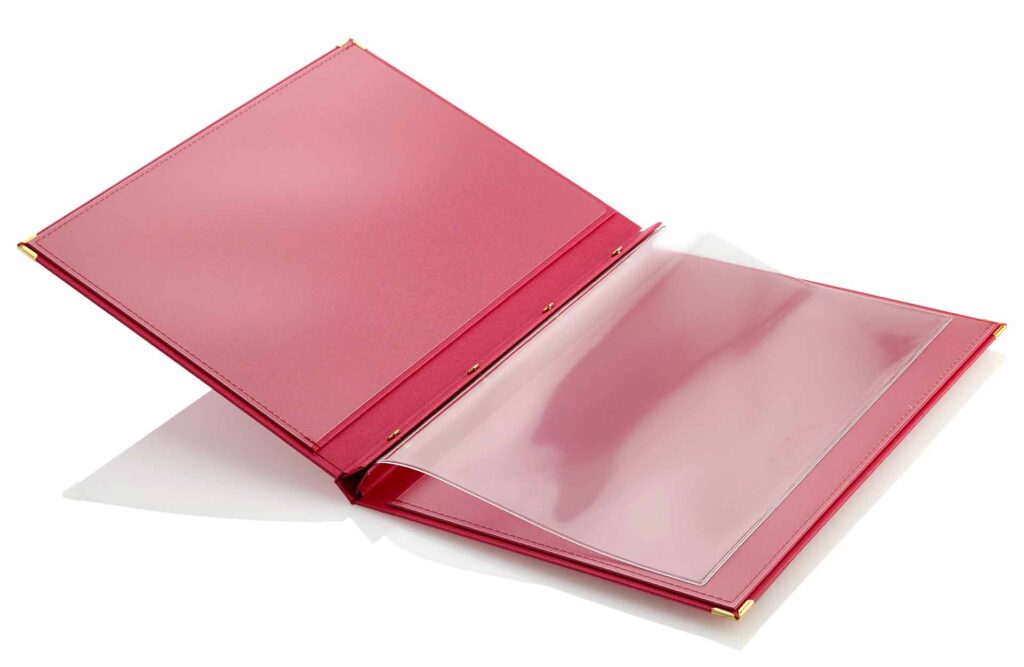 Speisekarte aus Medici in Pink mit Schraubleiste innen