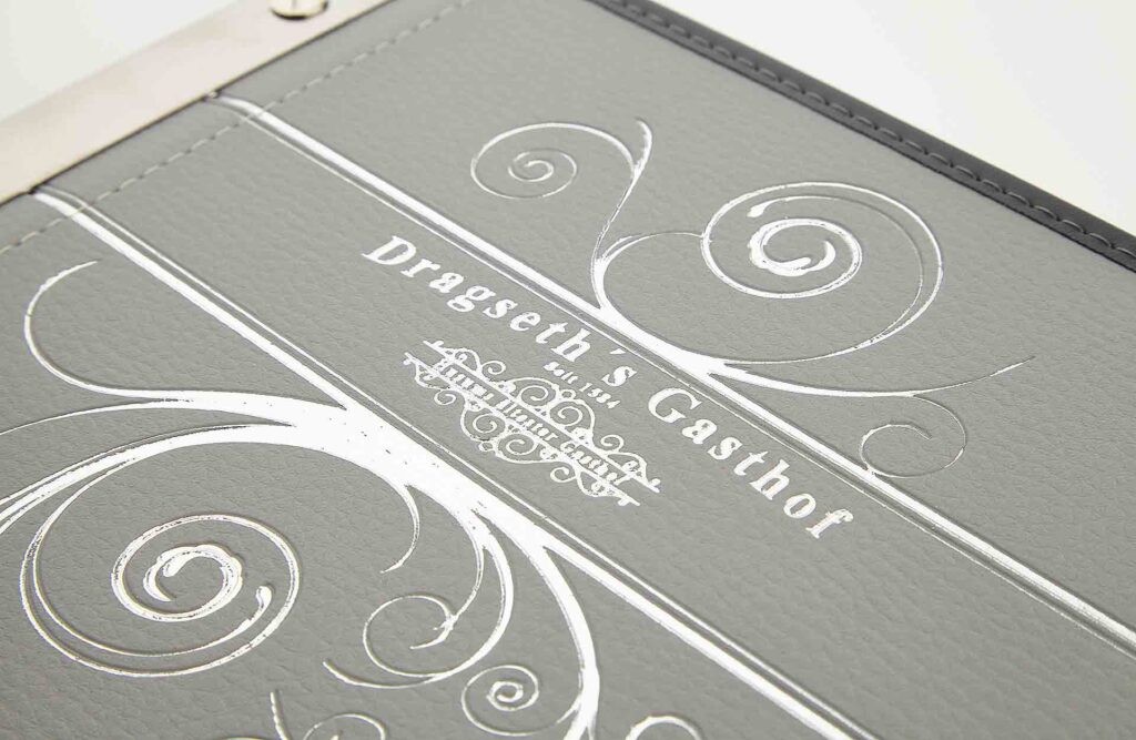 Gastrotopcard Speisekarten Jubilar Designleder in Grau