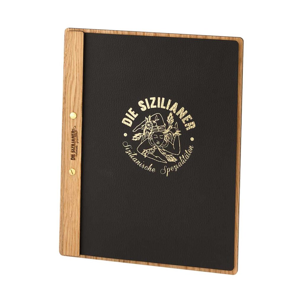 Gastrotopcard Speisekarten MG  Menuboard Leiste Designledercover Woody