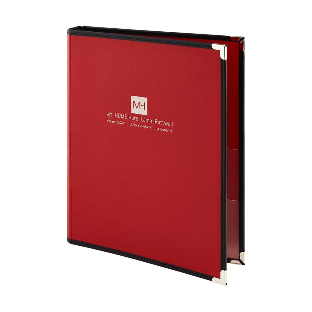 Medici room folder in red with joint band and ring mechanics inside
