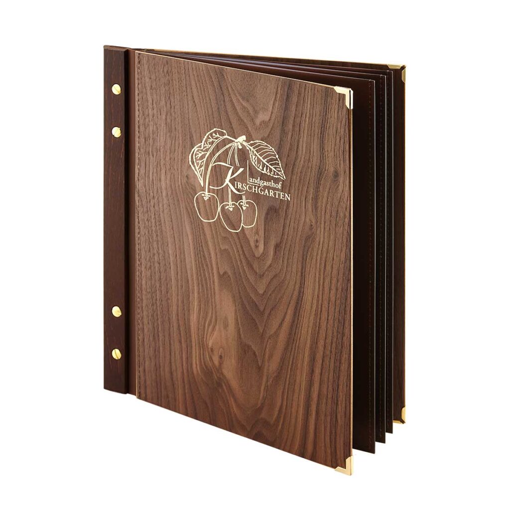 Nut wood menu with wooden and euro cooking rails