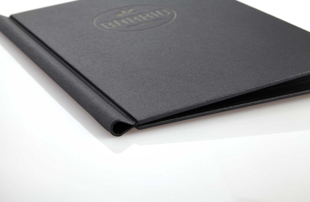 Medici menu in gray with clamp back and rounded corners