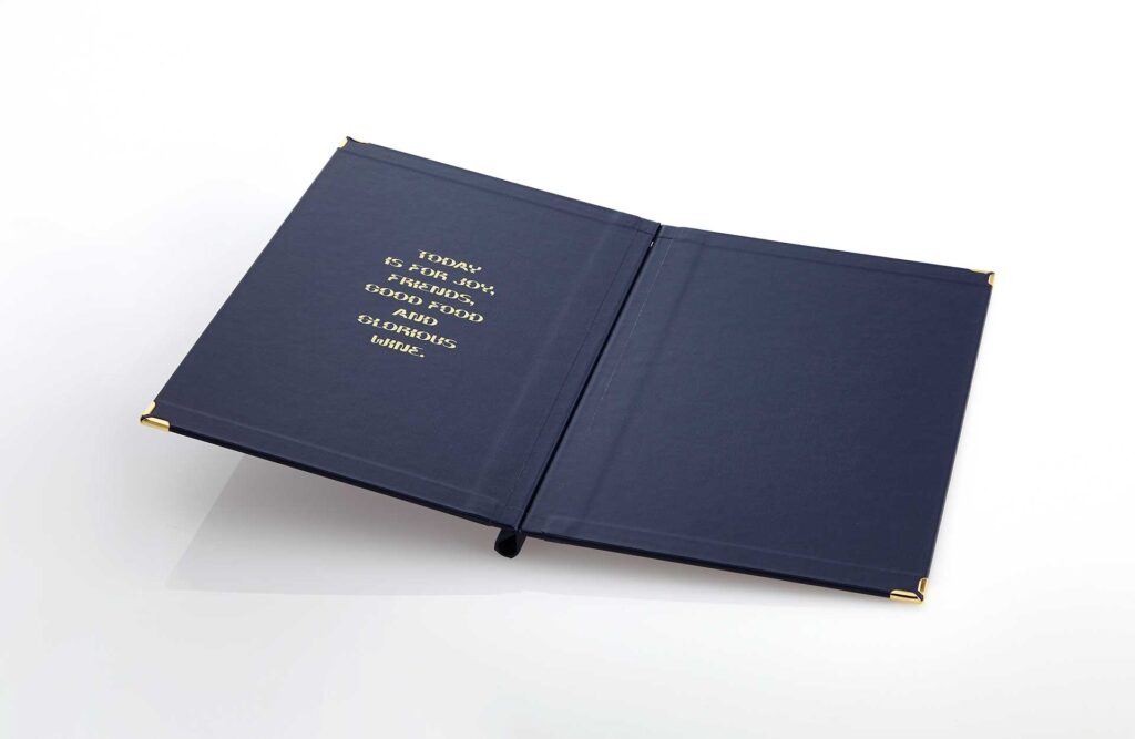 Speisekarte aus Medici in Blau mit Klemmrücken