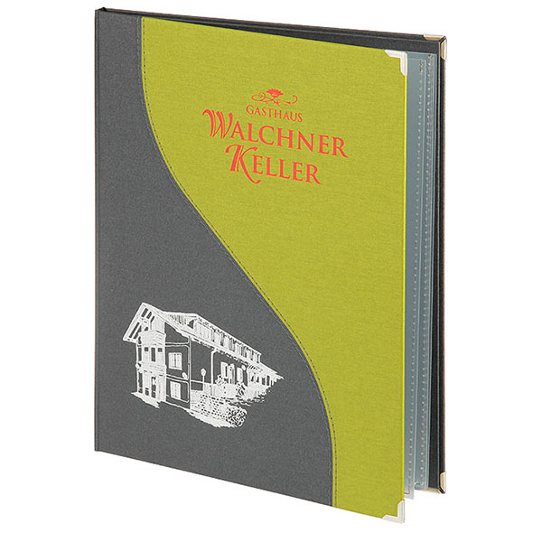 Small Due Book linen folder menu gastrotopcard