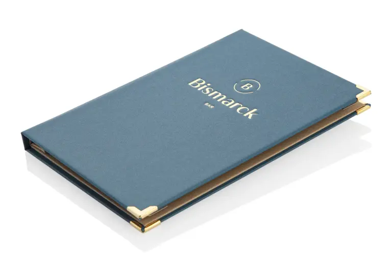 Speisekarte aus Buchleinen in blau