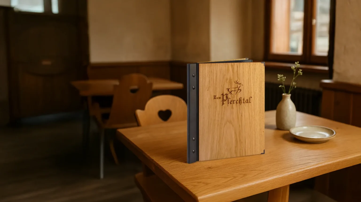 Rustikale Speisekarte aus Holz