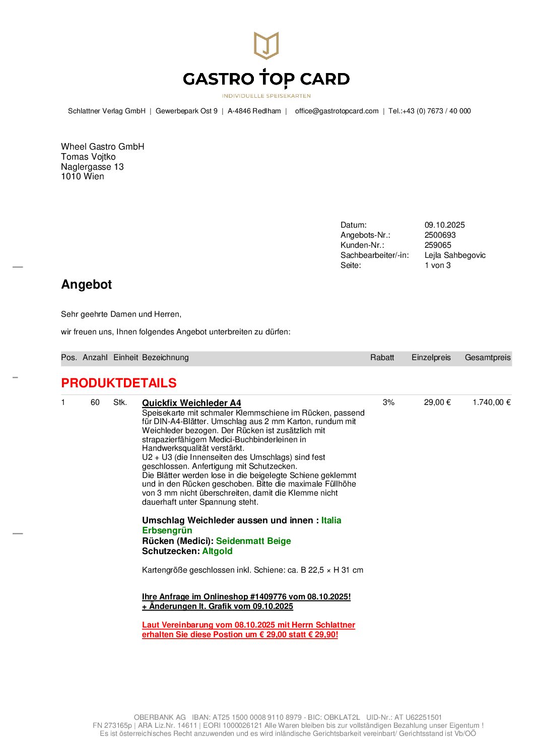 Angebot: 2500693 Wheel Gastro GmbH