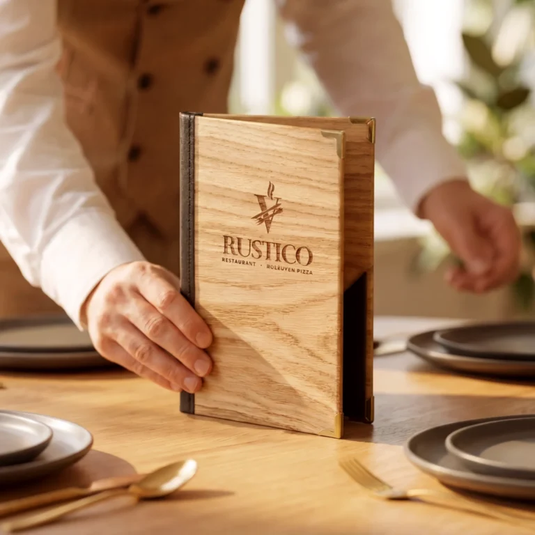 Rechnungsmappen aus Holz mit individuellem Logo kaufen bei Gastrotopcard