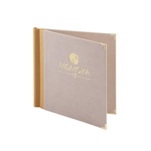 Speisekarten aus Leder in beige mit Logo in gold bei Gastrotopcard kaufen