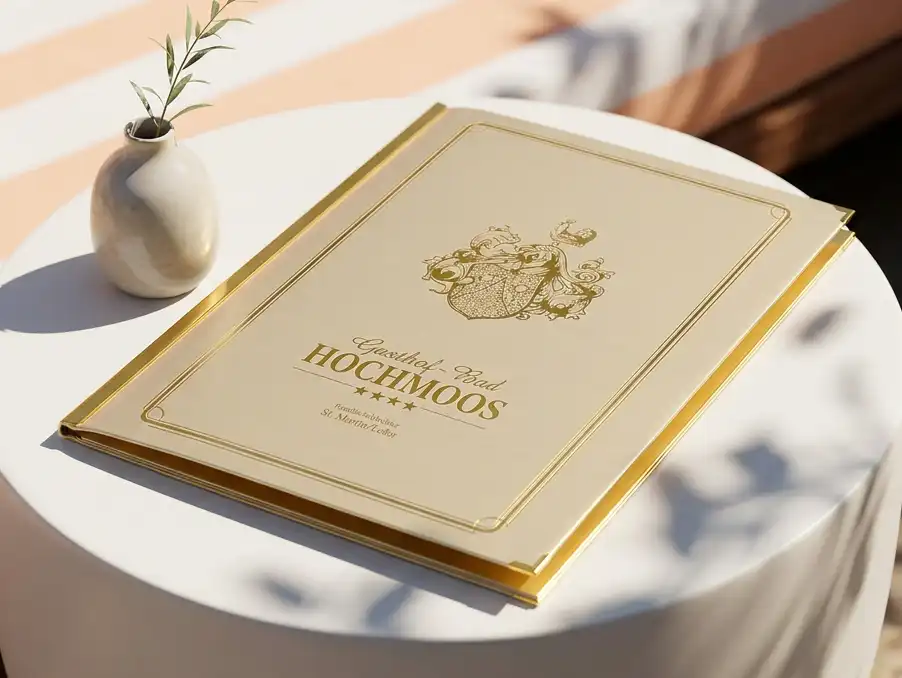 Speisekarten aus Karton mit goldenen Details bei Gastrotopcard kaufen