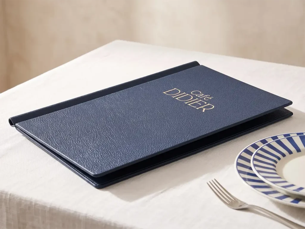 Speisekarte Quickin aus Weichleder in blau bei Gastrotopcard kaufen