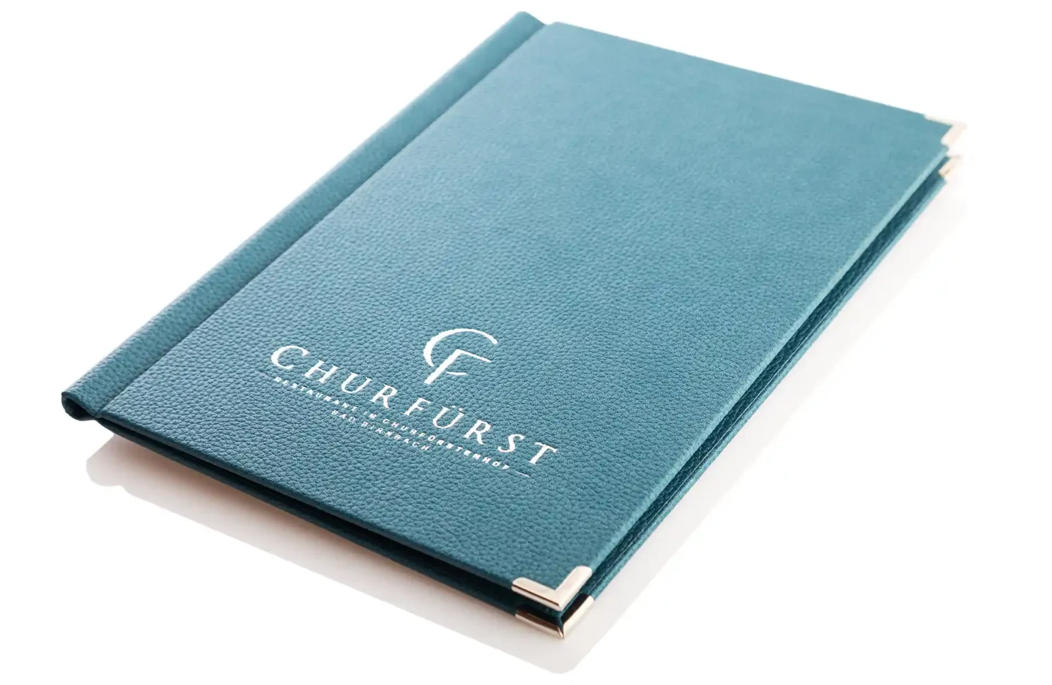 Speisekartencover in türkis mit Logoveredelung bei Gastrotopcard kaufen